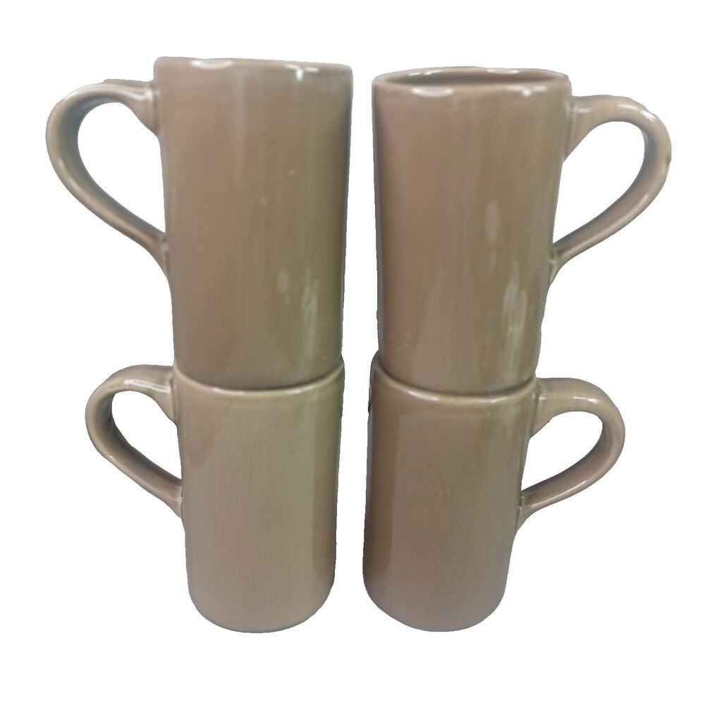 4 Pottery Barn Studio Barbara Eigen Cocoa 12 oz Coffee Mugs Tall Tea Cups